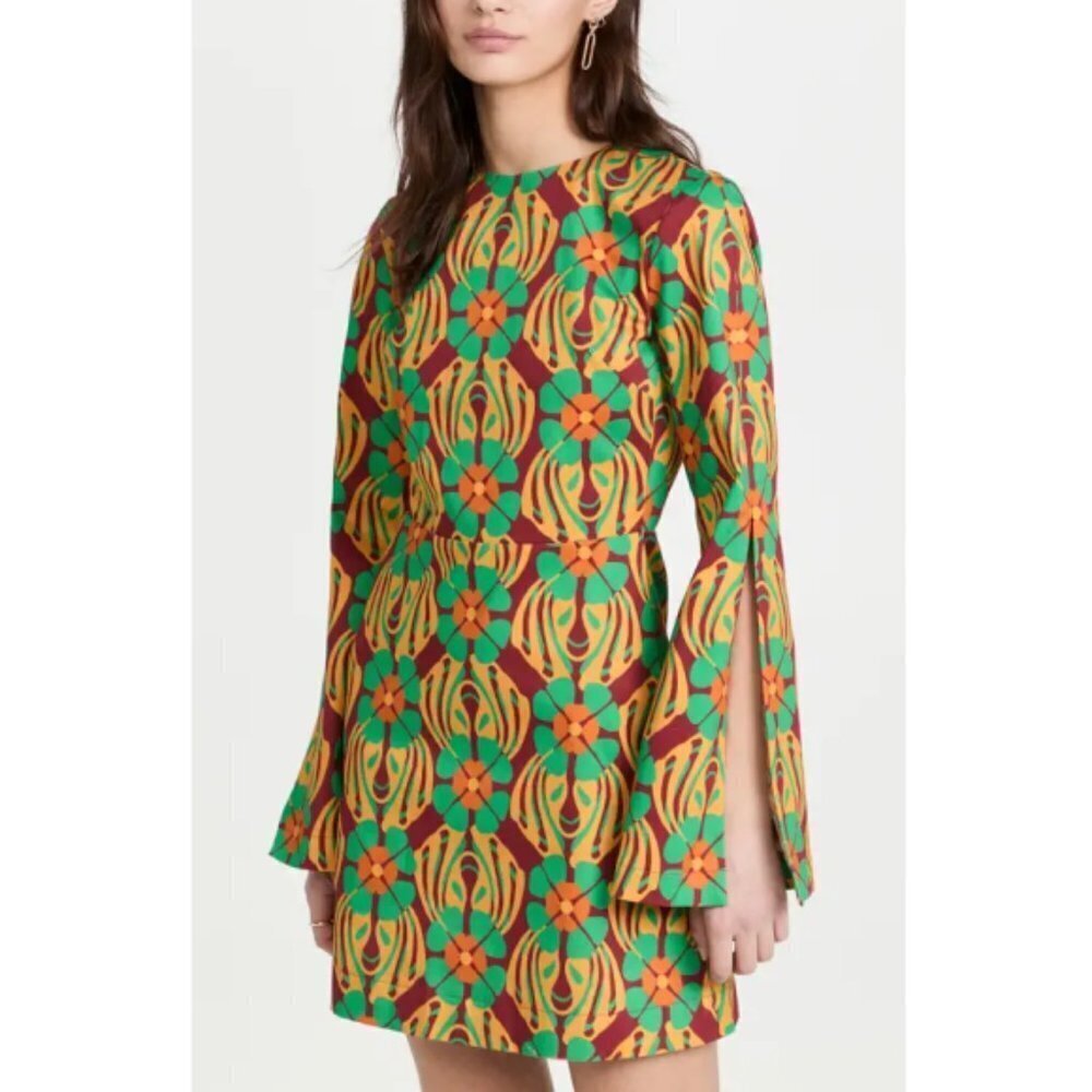 LA DoubleJ Green and Orange Floral Mini Dress